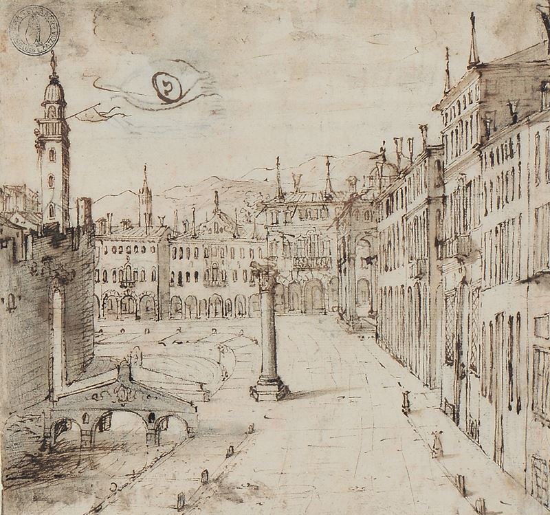 Scuola italiana del XVIII secolo Veduta di città  - penna, inchiostro bruno e acquerello su carta - Auction Old Masters Paintings - Cambi Casa d'Aste