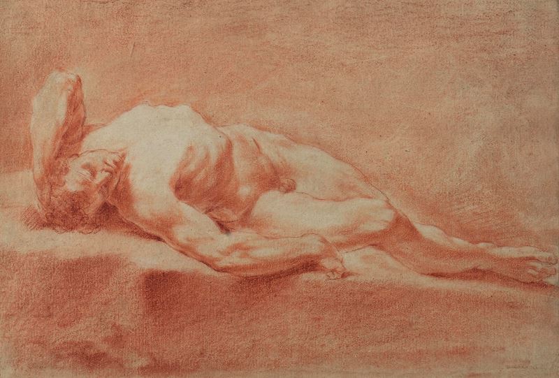 Gaetano Gandolfi : Figura maschile sdraiata  - matita rossa su carta - Asta Old Masters Paintings - Cambi Casa d'Aste