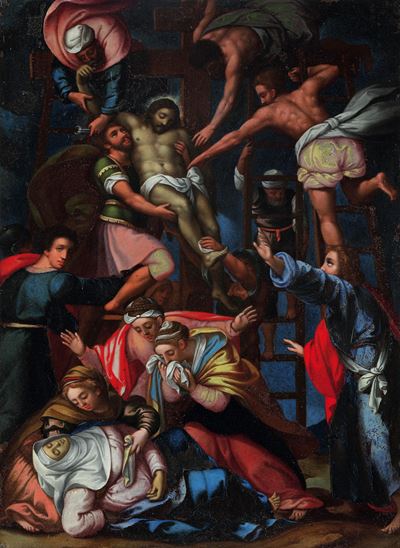 Scuola genovese (XVI-XXVII secolo), Deposizione dalla croce, olio su rame