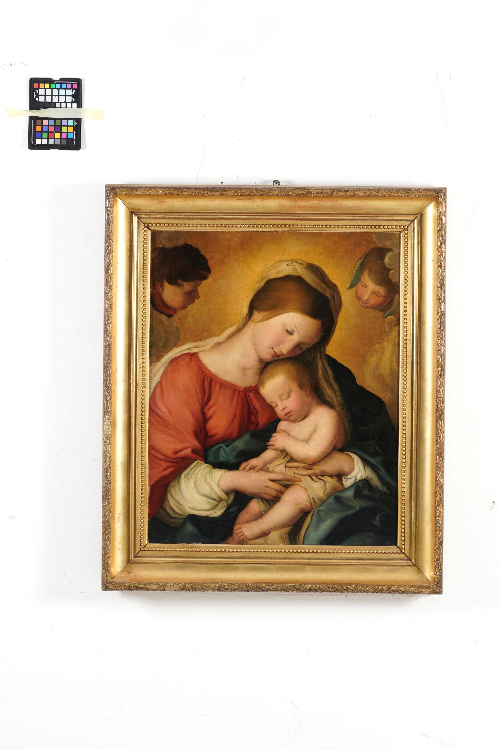 Giovan Battista Salvi Detto il Sassoferrato - Madonna con il Bambino e due cherubini, olio su tel...