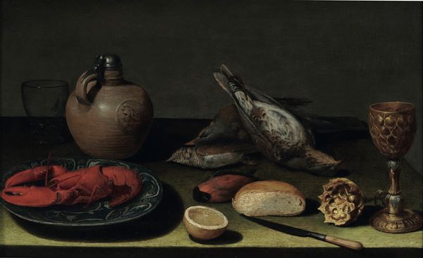 Alexander Adriaenssen - Natura morta con aragosta, uccelli ed oggetti vari
