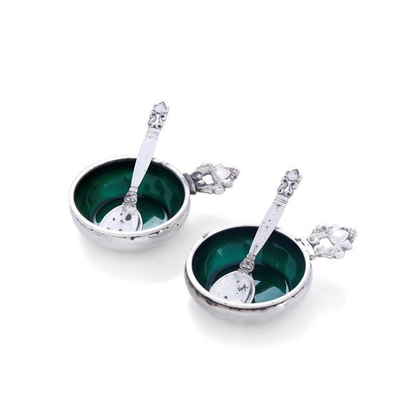 Coppia di saliere. Georg Jensen, Danimarca XX secolo