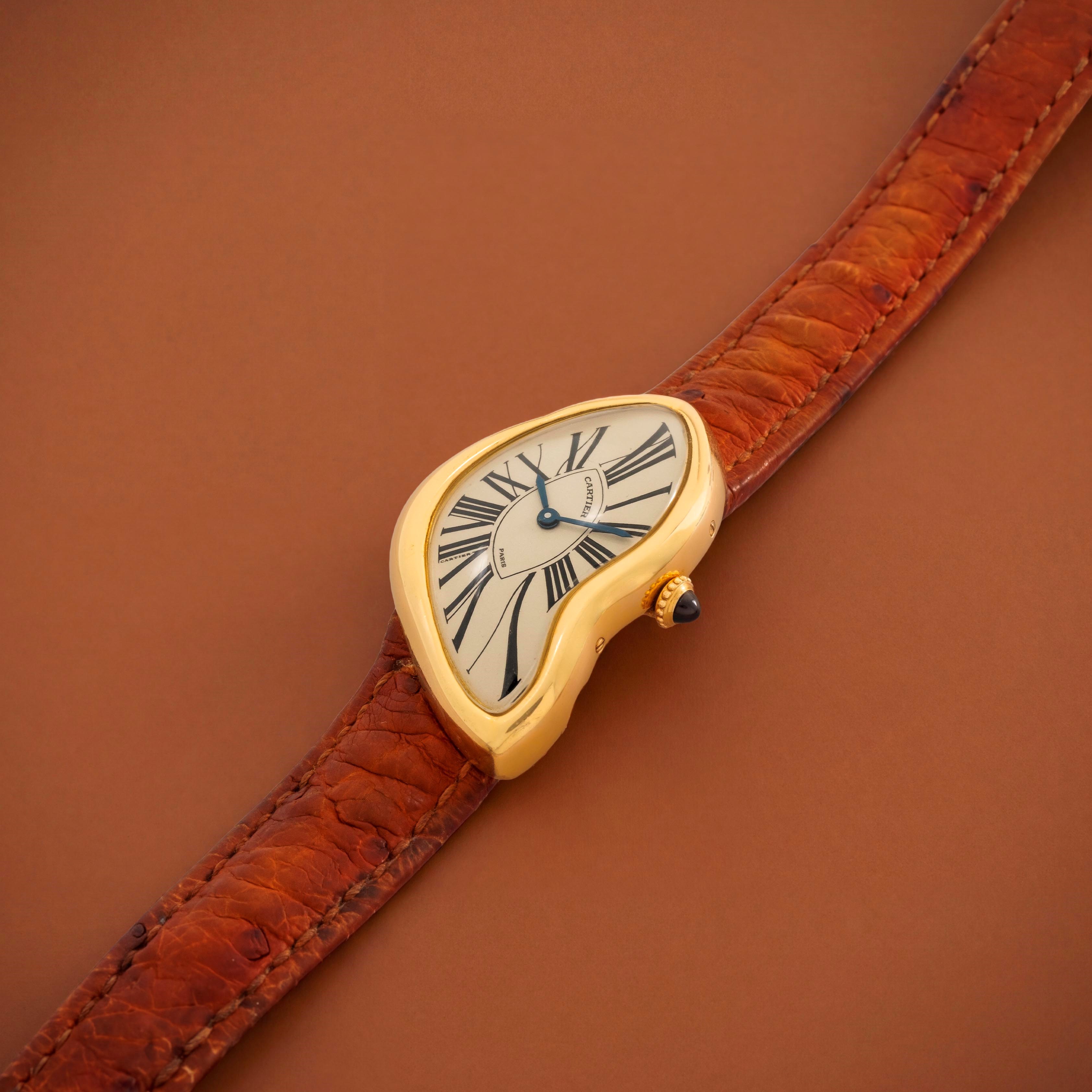 Cartier - Crash Paris, orologio da polso in oro giallo 18k con cassa asimmetrica e deployante ori...