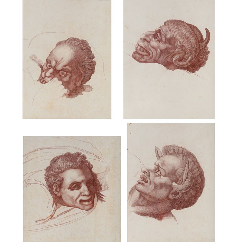 Vincenzo Camuccini : Studi di teste tratte dal Giudizio Universale di Michelangelo  - quattro disegni a matita rossa su carta - Auction Old Masters Paintings - Cambi Casa d'Aste