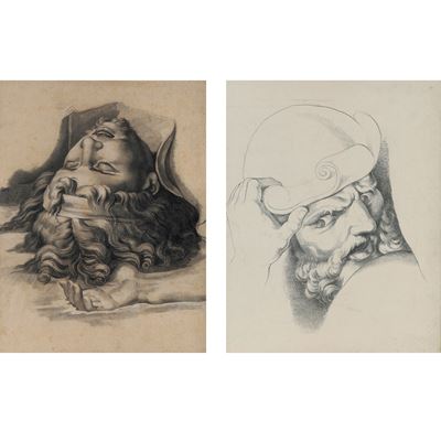 Studi tratti da opere di Giulio Romano, due disegni a matita nera