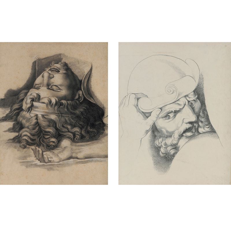 Vincenzo Camuccini : Studi tratte da opere di Giulio Romano  - due disegni a matita nera su carta - Auction Old Masters Paintings - Cambi Casa d'Aste
