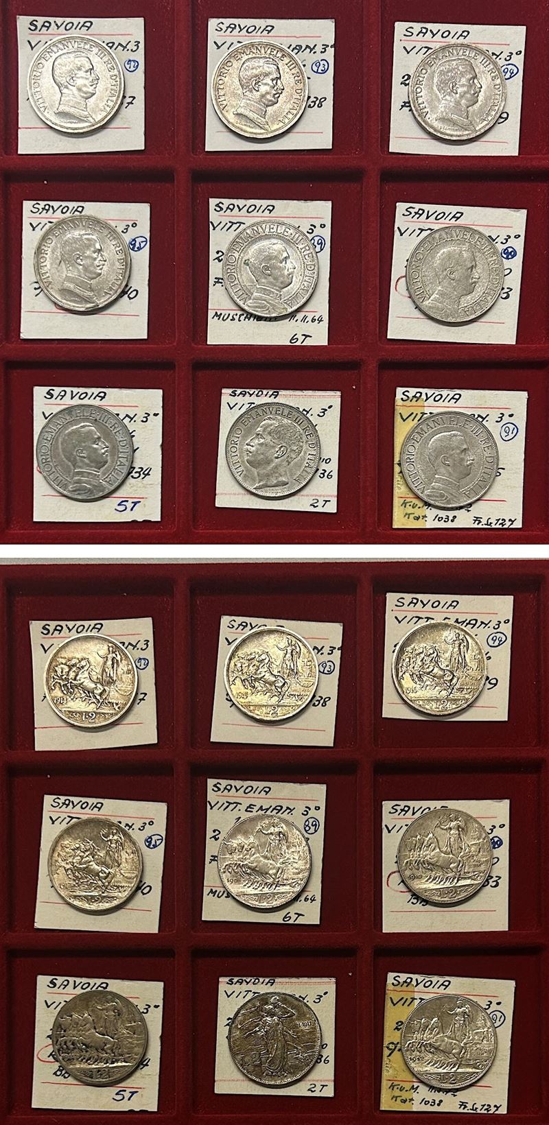 REGNO D’ITALIA. Vittorio Emanuele III (1900-1943). Lotto completo di nove monete in argento da due lire emesse dal 1908 al 1917.  - Asta Numismatica Light - Cambi Casa d'Aste