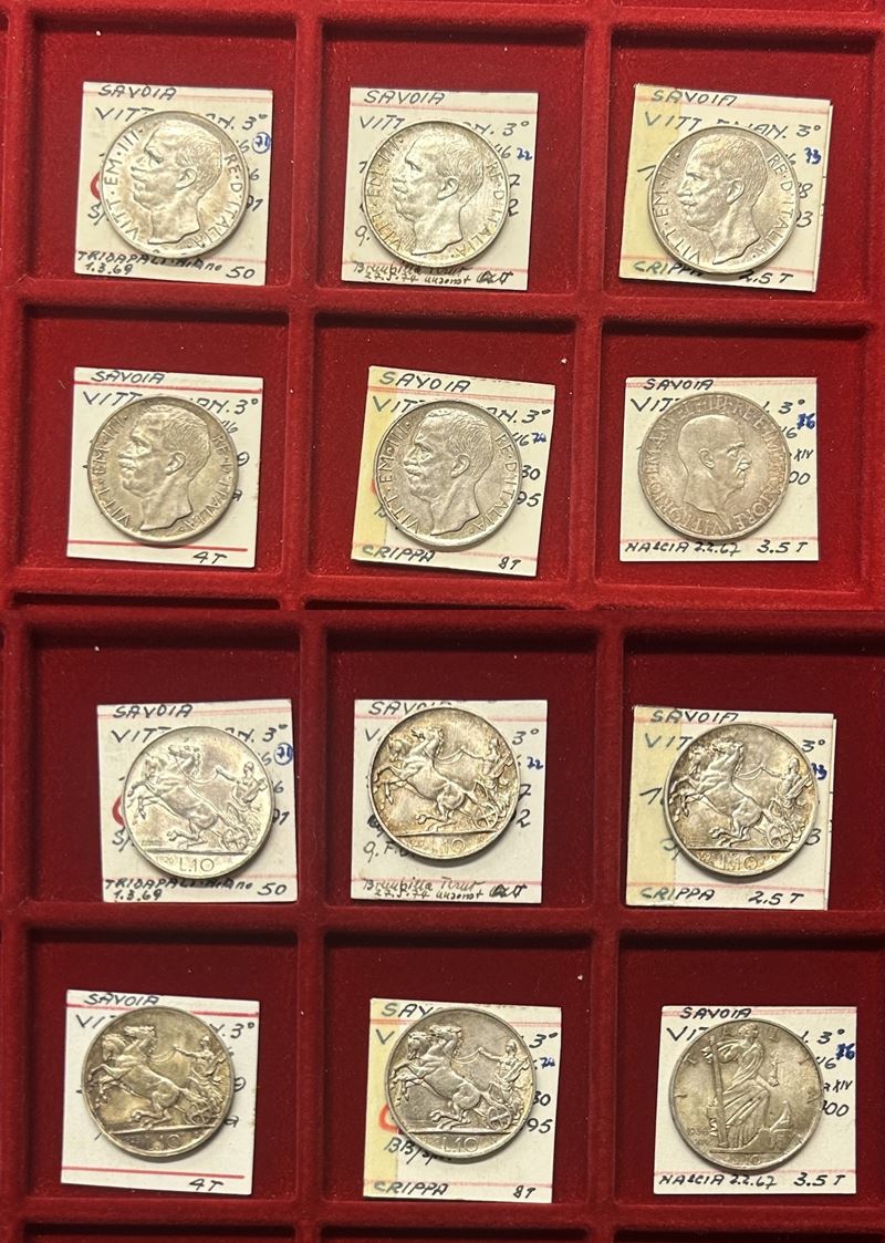 REGNO D’ITALIA. Vittorio Emanuele III (1900-1943). Lotto di sei monete in argento da dieci lire emesse dal 1926 al 1936.  - Auction Light Numismatics - Cambi Casa d'Aste