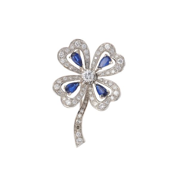 Diamond, sapphire and gold brooch