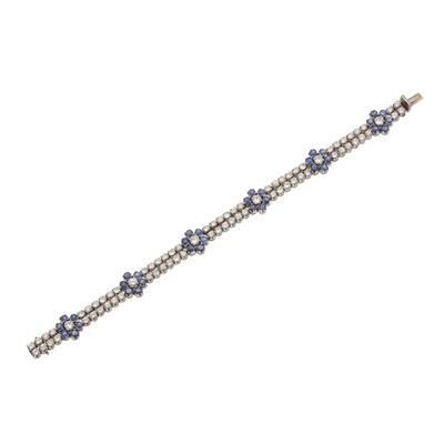 Bracciale in oro bianco 750/1000, diamanti taglio brillante e zaffiri