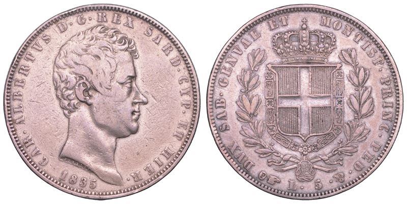 REGNO DI SARDEGNA. CARLO ALBERTO DI SAVOIA, 1831-1849. 5 Lire 1835. Torino.  - Asta Numismatica Light - Cambi Casa d'Aste