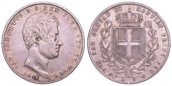 REGNO DI SARDEGNA. CARLO ALBERTO DI SAVOIA, 1831-1849. 5 Lire 1836. Torino.