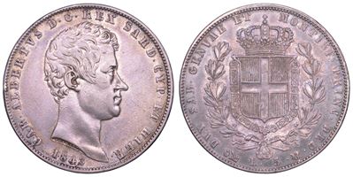 Carlo Alberto di Savoia, 5 Lire 1843 (Regno di Sardegna) – Genova