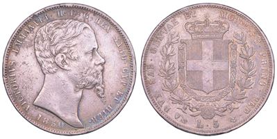 Regno di Sardegna, Vittorio Emanuele II di Savoia (1849-1861), 5 Lire 1850, Genova, argento