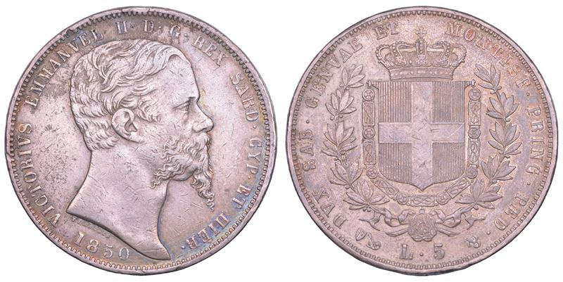 REGNO DI SARDEGNA. VITTORIO EMANUELE II DI SAVOIA, 1849-1861. 5 Lire 1850. Genova.  - Auction Light Numismatics - Cambi Casa d'Aste