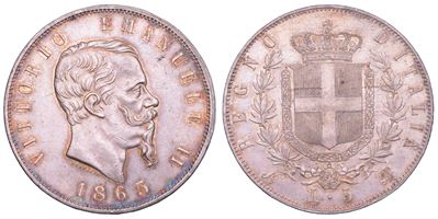 Vittorio Emanuele II di Savoia, Regno d'Italia, 5 Lire 1865, Napoli
