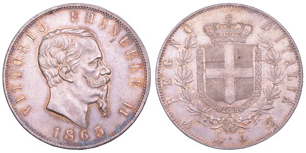 REGNO D'ITALIA. VITTORIO EMANUELE II DI SAVOIA, 1861-1878. 5 Lire 1865. Napoli.