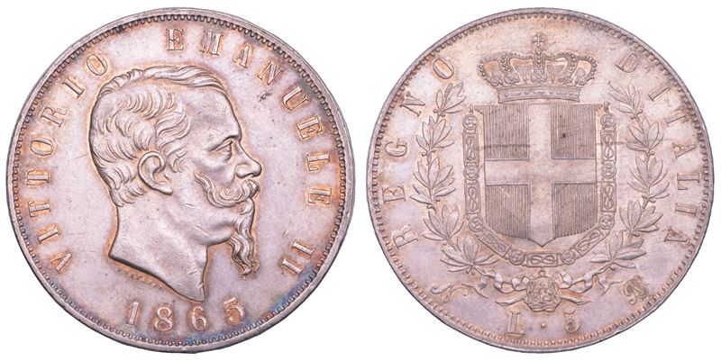 REGNO D'ITALIA. VITTORIO EMANUELE II DI SAVOIA, 1861-1878. 5 Lire 1865. Napoli.  - Asta Numismatica Light - Cambi Casa d'Aste