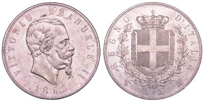 Vittorio Emanuele II di Savoia, 5 Lire Regno d’Italia (1865), Torino