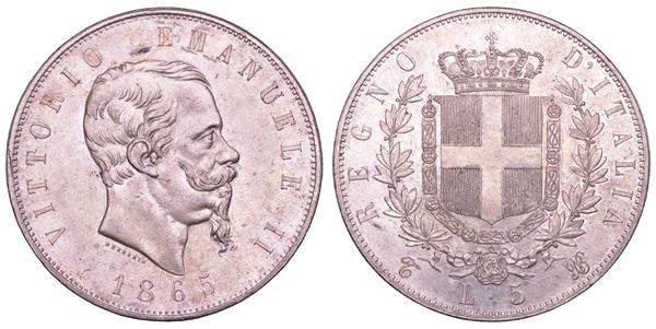 REGNO D'ITALIA. VITTORIO EMANUELE II DI SAVOIA, 1861-1878.5 Lire 1865. Torino.