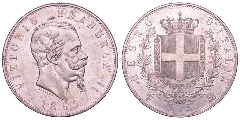 REGNO D'ITALIA. VITTORIO EMANUELE II DI SAVOIA, 1861-1878.5 Lire 1865. Torino.  - Asta Numismatica Light - Cambi Casa d'Aste