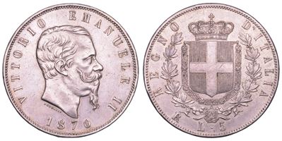 Vittorio Emanuele II di Savoia, 5 Lire Regno d’Italia (Roma), 1870