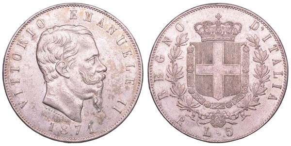 REGNO D'ITALIA. VITTORIO EMANUELE II DI SAVOIA, 1861-1878. 5 Lire 1871. Roma