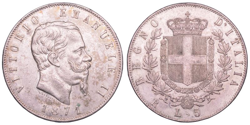 REGNO D'ITALIA. VITTORIO EMANUELE II DI SAVOIA, 1861-1878. 5 Lire 1871. Roma  - Asta Numismatica Light - Cambi Casa d'Aste