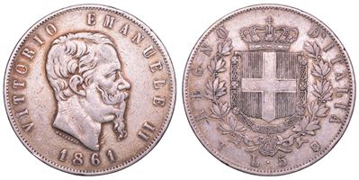 Vittorio Emanuele II di Savoia, 5 Lire 1861 (Regno d’Italia), Torino
