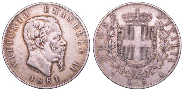 REGNO D'ITALIA. VITTORIO EMANUELE II DI SAVOIA, 1861-1878. 5 Lire 1861. Torino.