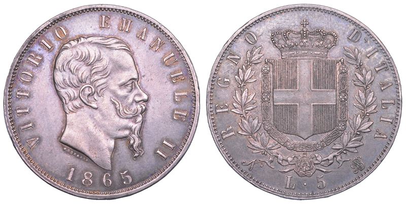 REGNO D'ITALIA. VITTORIO EMANUELE II DI SAVOIA, 1861-1878. 5 Lire 1865. Napoli.  - Asta Numismatica Light - Cambi Casa d'Aste