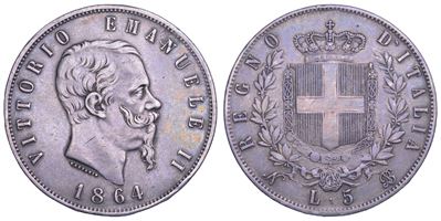 Vittorio Emanuele II di Savoia, 5 Lire 1864 (Regno d’Italia), Napoli