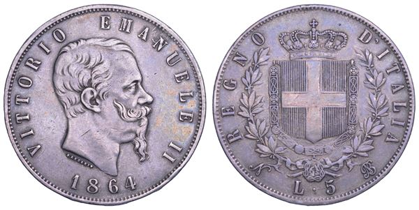 REGNO D'ITALIA. VITTORIO EMANUELE II DI SAVOIA, 1861-1878. 5 Lire 1864. Napoli.