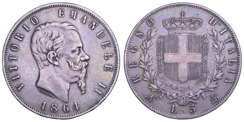 REGNO D'ITALIA. VITTORIO EMANUELE II DI SAVOIA, 1861-1878. 5 Lire 1864. Napoli.  - Asta Numismatica Light - Cambi Casa d'Aste