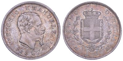 Vittorio Emanuele II di Savoia, Lira 1867 (Milano) – Regno d’Italia