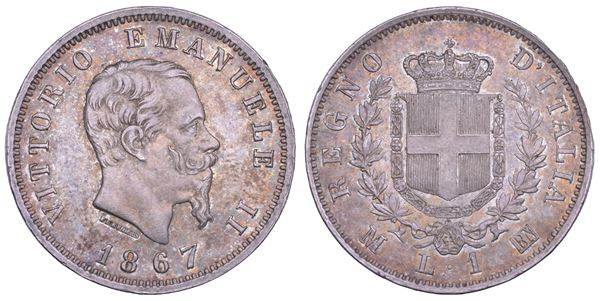 REGNO D'ITALIA. VITTORIO EMANUELE II DI SAVOIA, 1861-1878. Lira 1867. Milano.