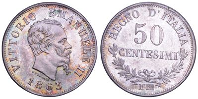 Vittorio Emanuele II di Savoia, 50 Centesimi 1863, Milano (Regno d’Italia)