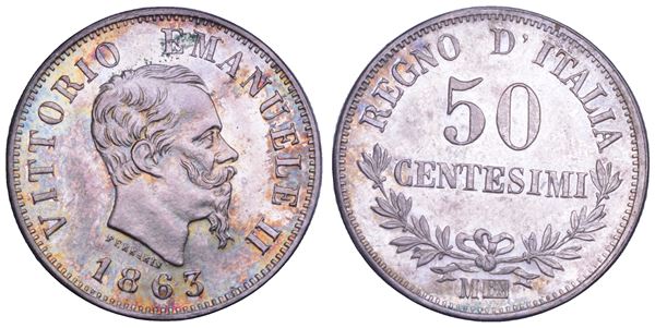 REGNO D'ITALIA. VITTORIO EMANUELE II DI SAVOIA, 1861-1878. 50 Centesimi 1863. Milano.