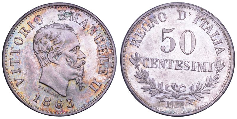 REGNO D'ITALIA. VITTORIO EMANUELE II DI SAVOIA, 1861-1878. 50 Centesimi 1863. Milano.  - Asta Numismatica Light - Cambi Casa d'Aste