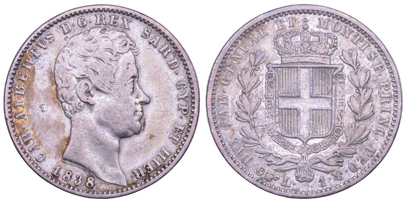 REGNO DI SARDEGNA. CARLO ALBERTO DI SAVOIA, 1831-1849. Lira 1838. Torino.  - Auction Light Numismatics - Cambi Casa d'Aste