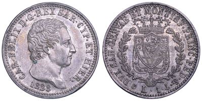 Carlo Felice di Savoia (Regno di Sardegna), Lira 1828 (Genova), argento