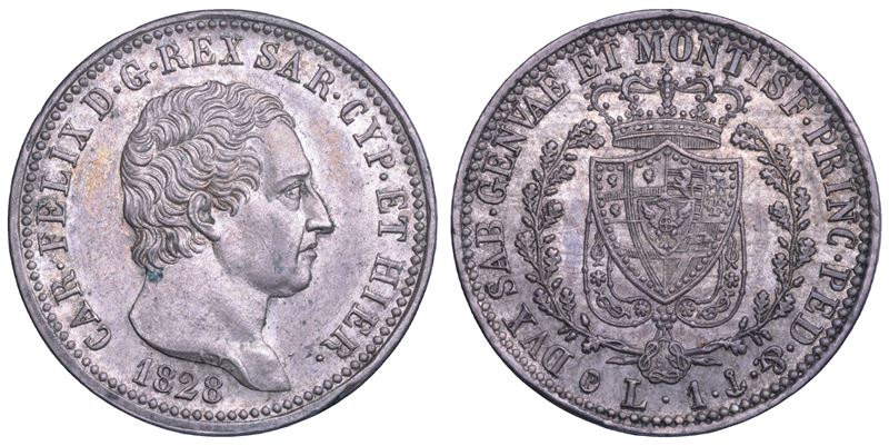 REGNO DI SARDEGNA. CARLO FELICE DI SAVOIA, 1821-1831. Lira 1828. Genova.  - Auction Light Numismatics - Cambi Casa d'Aste