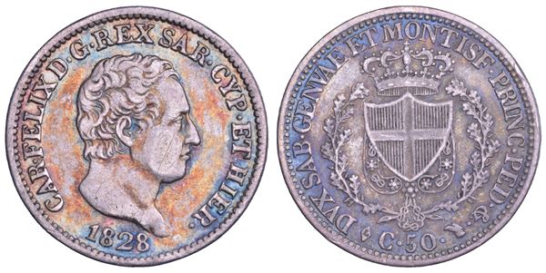 REGNO DI SARDEGNA. CARLO FELICE DI SAVOIA, 1821-1831. 50 Centesimi 1828. Torino.