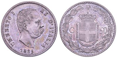 Regno d’Italia, Umberto I di Savoia. 50 Centesimi, 1889