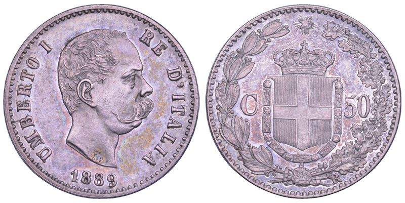 REGNO D'ITALIA. UMBERTO I DI SAVOIA, 1878-1900. 50 Centesimi 1889.  - Asta Numismatica Light - Cambi Casa d'Aste