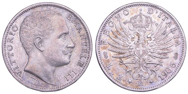 REGNO D'ITALIA. VITTORIO EMANUELE III DI SAVOIA, 1900-1946. 2 Lire 1906. Aquila Sabauda.