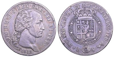 Regno di Sardegna, Vittorio Emanuele I di Savoia, 5 Lire 1819 (Argento)