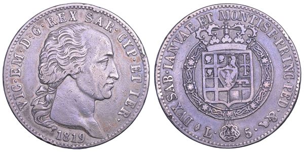 REGNO DI SARDEGNA. VITTORIO EMANUELE I DI SAVOIA, 1802-1821. 5 Lire 1819.