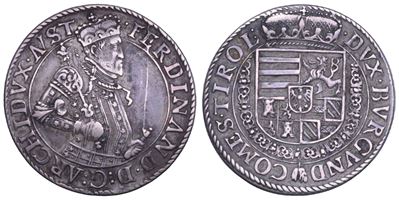 Austria, Ferdinando I (1564–1595), Busto coronato con scettro; rovescio con stemma coronato, arge...