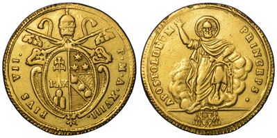 Stato Pontificio, Pio VII, Doppia romana, oro, XVIII secolo
